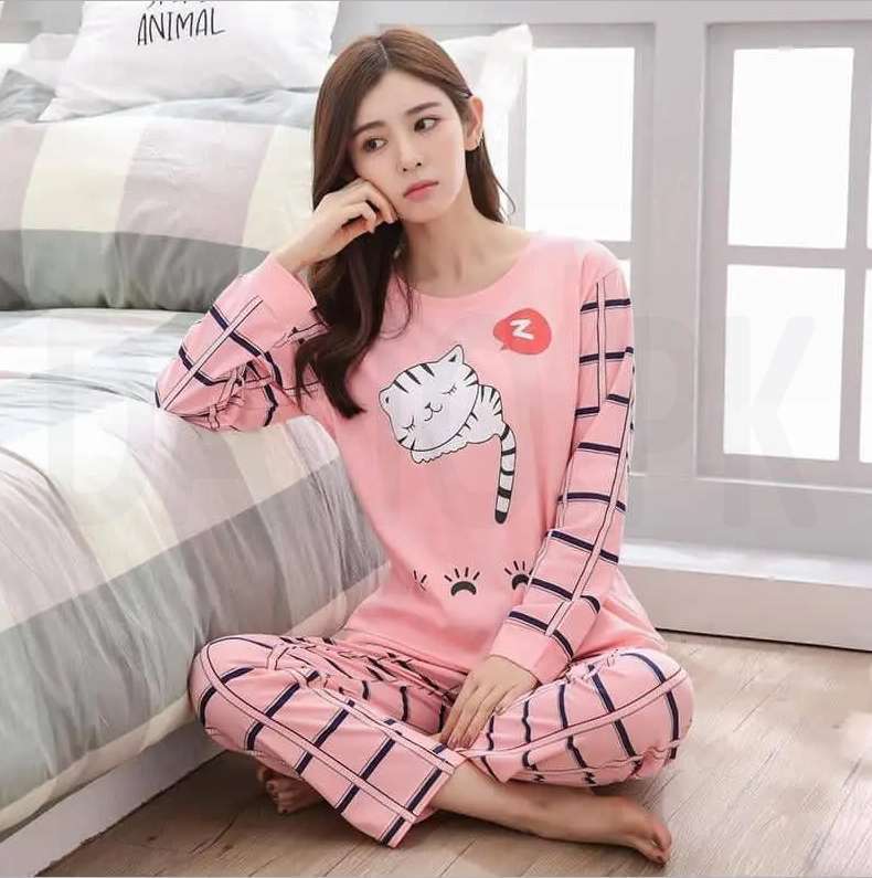 Printed Cotton Ladies Sleep Dress Night Wear With Shirt And Trouser ...
